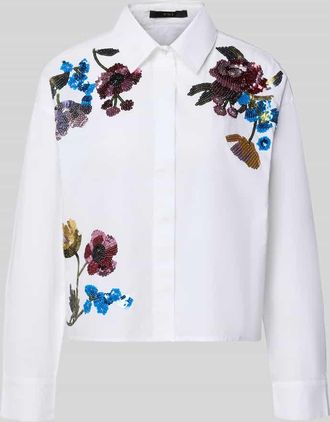 Oui Boxy Fit Bluse mit Pailletten in Weiss, Gr&ouml;&szlig;e 38
