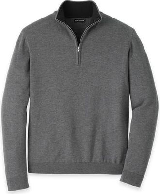 Paul Fredrick Supima Cotton Quarter Zip Mock Neck Sweater in Medium Grey at Nordstrom, Size Xx-Large