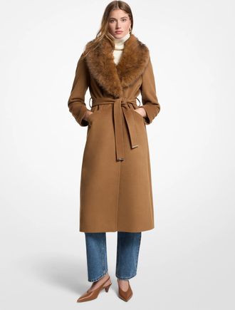 Michael Kors Faux Fur Trim Wool Blend Coat