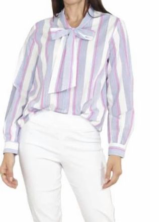 Zero Degrees Celsius Bow Tie Blouse In White Blue Fuschia