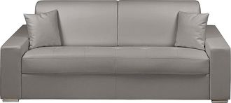 Vente-Unique Sof&aacute; cama de 4 plazas tipo italiano de piel sint&eacute;tica EMIR - Gris - Somier de l&aacute;minas de 160 cm - Colch&oacute;n de 18 cm