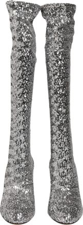 Dolce & Gabbana Womens Silver Sequins Glitter High Heel Boot Womens Shoes