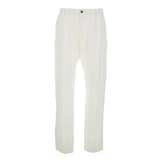 Emporio Armani Straight Trousers, male, White, Size: L Pantalone IN Lino Elastico Dietro