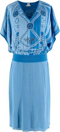 Herm&egrave;s Royal Blue Slouched Sleeve Woven Dress Size XS