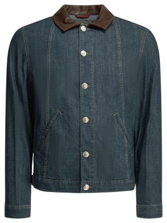 Brunello Cucinelli Brunello Cucinelli spijkerjack met leren kraag