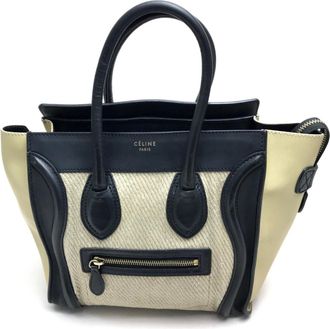 Celine Beige Black Leather Hemp Tote Bag (Pre-Owned)