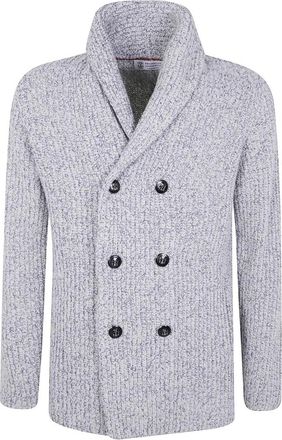 Brunello Cucinelli Double-Breasted Shawl Collar Cardigan - Heren - Vesten - Grijs - M - Truien & Vesten