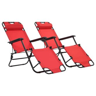 vidaXL Vidaxl - Tumbonas Plegables Con Reposapi&eacute;s 2 Unidades Acero Rojo