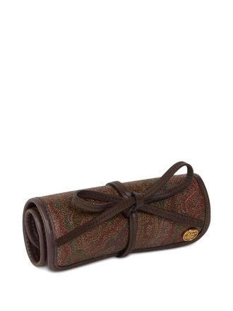 Etro Home paisley-pattern travel jewellery case (15.5cm x 6.5cm) - unisex - Calf Leather/PVC - One Size - Brown