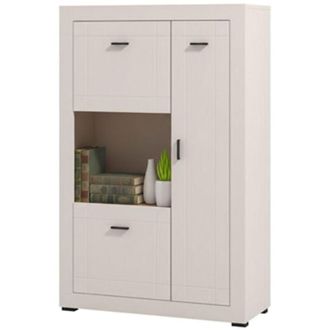 Dmora Vetrina Imbaro, Mobile Espositore 2 Ripiani, 2 Ante, 3 Vani, 83.5x35x130h cm Beige