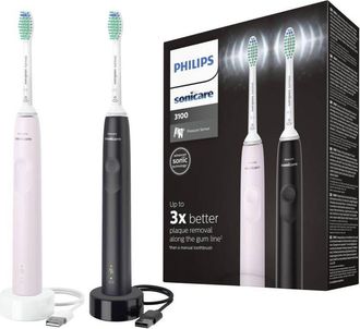 Philips Spazzolino Elettrico Sonico Serie 3000 Kit Nero-Rosa