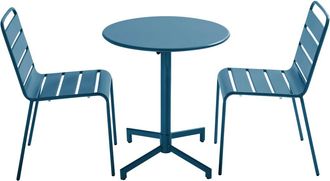 Oviala Conjunto de mesa y 2 sillas de jard&iacute;n de metal azul Pac&iacute;fico
