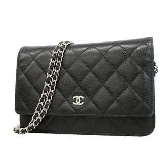 Chanel Black Grained Calfskin Chain/Shoulder Wallet (Pre-Owned)
