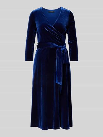 Lauren Ralph Lauren Knielanges Kleid mit 3/4-Arm Modell CARLYNA in Blau, Gr&ouml;&szlig;e 34