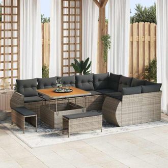 vidaXL Conjunto De Sof&aacute; De Jard&iacute;n 12 Pcs Gris Rat&aacute;n Sint&eacute;tico Vidaxl