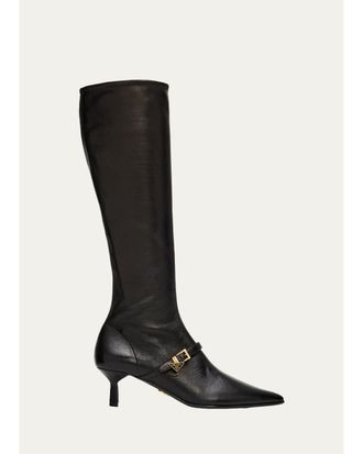 Prada 55mm Leather Knee-High Buckle Boots