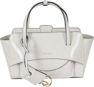 Hidesins White Small Flap Double Handle Leather Handbag