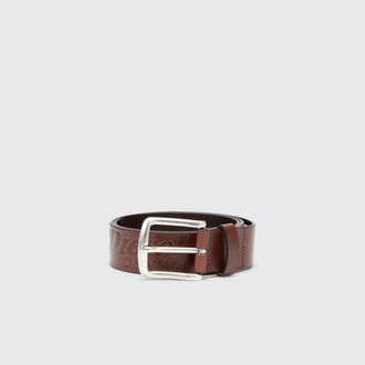 Diesel 4 cm leather belt with engraved logo - Belts - Man - Brown