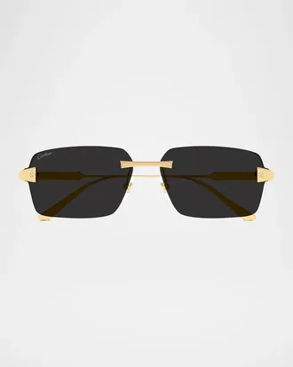 Cartier Men & apos;s CT0652S Santos Classic Rimless Titanium Rectangular Sunglasses
