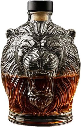 OEM Decantador De Whisky Con Forma De Le&oacute;n En 3d (300 Ml): Botella De Vidrio Para Licores Con Forma De Le&oacute;n, Padres, Maridos Y Amigos