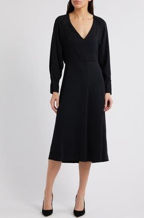 BOSS Diesha Long Sleeve Midi A-Line Dress in Black at Nordstrom Rack, Size 8
