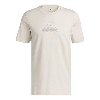 adidas Mens adidas Alphabet Logo Printing Casual Sports Short Sleeve Beige T-Shirt IB9425
