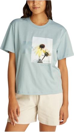 Calvin Klein Floral Grafisch T-shirt - Dames - T-shirts - Blauw - XS - Katoen - Tops