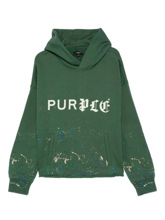 Purple logo-print splatter-effect hoodie - men - Cotton - L - Green