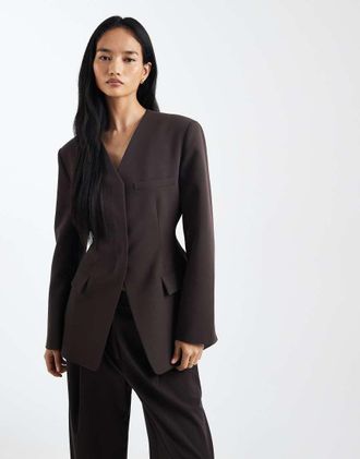 Asos Blazer accollato marrone senza colletto