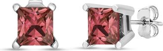 House of Brilliance 14K White Gold 1/2 Cttw 4 Prong Set Lab Grown Pink Princess Diamond Solitaire Stud Earrings (Pink Color, VS2-SI1 Clarity)