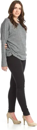 Papillon Stretchy Heathered Sweater With Ruched Sides In Black/white