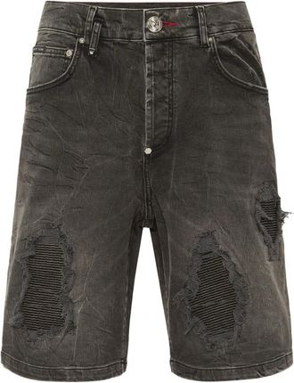 Philipp Plein Korte Broeken, Heren, Grijs, W38, Denim, Formentera Distressed Denim Shorts