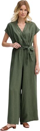 Benetton 100% Linnen Overkruiste Jumpsuit - Dames - Jumpsuits - Groen - XS - Linnen - Jumpsuits & Playsuits