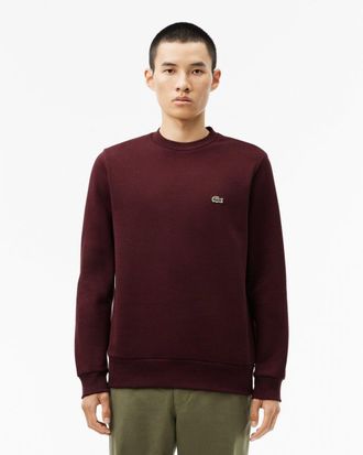 Lacoste Mens Crew Neck Fleece Sweatshirt - Burgundy Cotton - Size X-Large