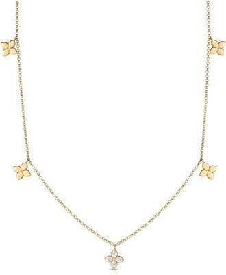 Roberto Coin 18K Yellow Gold Love by the Inch Diamond & Polished Small Flower Station Necklace