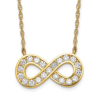 Diamond2Deal 10K Yellow Gold Polished CZ Infinity Pendant Necklace 18