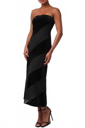 Lulus Surrey Velvet Striped Midi Dress In Black
