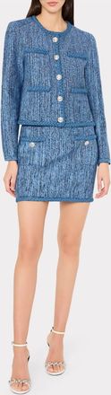 Milly Soleil Pinstripe Knit Mini Skirt In Blue Multi