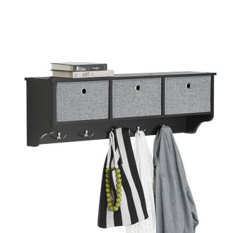 SoBuy Perchero De Pared Estanter&iacute;a De Pared Con 5 Ganchos Y 3 Cajones 100 X 20 X 30 Cm Negro Frg282-sch Sobuy Es
