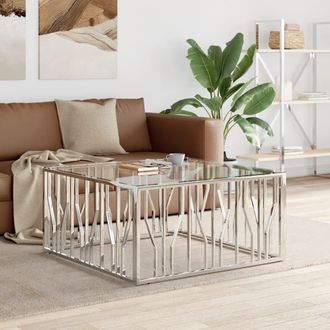 vidaXL Mesa De Centro Acero Inoxidable Y Vidrio 100x100x50 Cm Vidaxl