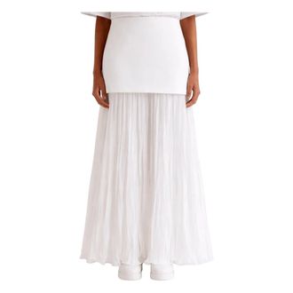 Meimeij Maxi Skirts, female, White, Size: 3XL Pleated Maxi Skirt with Mini Overlay