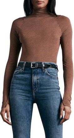 Rag & Bone Shaw Geo Print Paneled Funnel Neck Top in Brwnmlt at Nordstrom Rack, Size Xx-Small