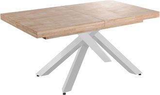 Mathi Design Mesa de comedor extensible de madera y acero blanco L160cm
