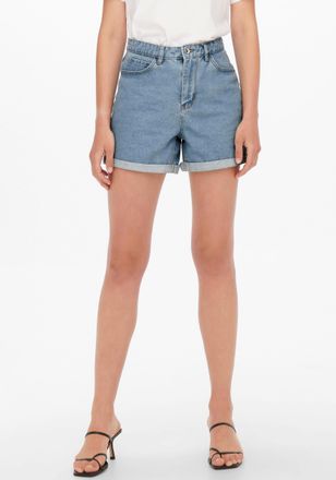 Only Jeansshorts ONLY ONLVEGA - Jeansshorts mit hohem Bund und Aufschlag, Damen, Gr. XL (42), N-Gr, blau (light blau denim), Denim/Jeans, Obermaterial: 100