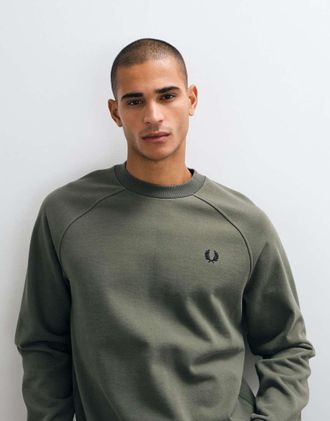 Fred Perry felpa girocollo con profili a contrasto in dark airforce khaki-Verde