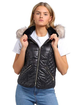 SS7 Womens Faux Fur Gilet Bodywarmer Jacket Black
