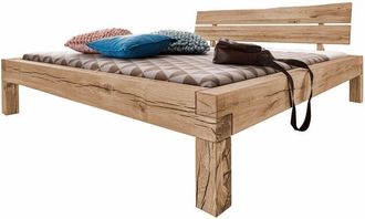 Massivmoebel24 jangali 211 Letto matrimoniale a travi in legno di quercia selvatica - oliato / bianco 160x200