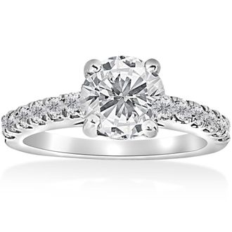 Pompeii3 1 1/2 ct Diamond Solitaire With Accents Round Engagement Ring 14k White Gold