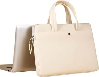 Generic Womens computer bag, breathable handbag, multi-layer design storage bag, suitable for study materials and stationery storage (Beige, Medium)