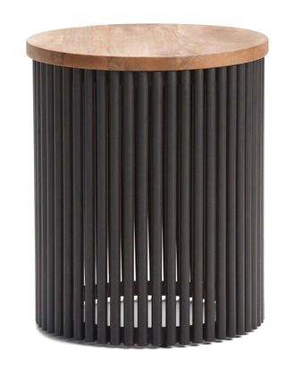 Simpli Home Demy 18In Solid Mango/Metal Industrial Accent Table